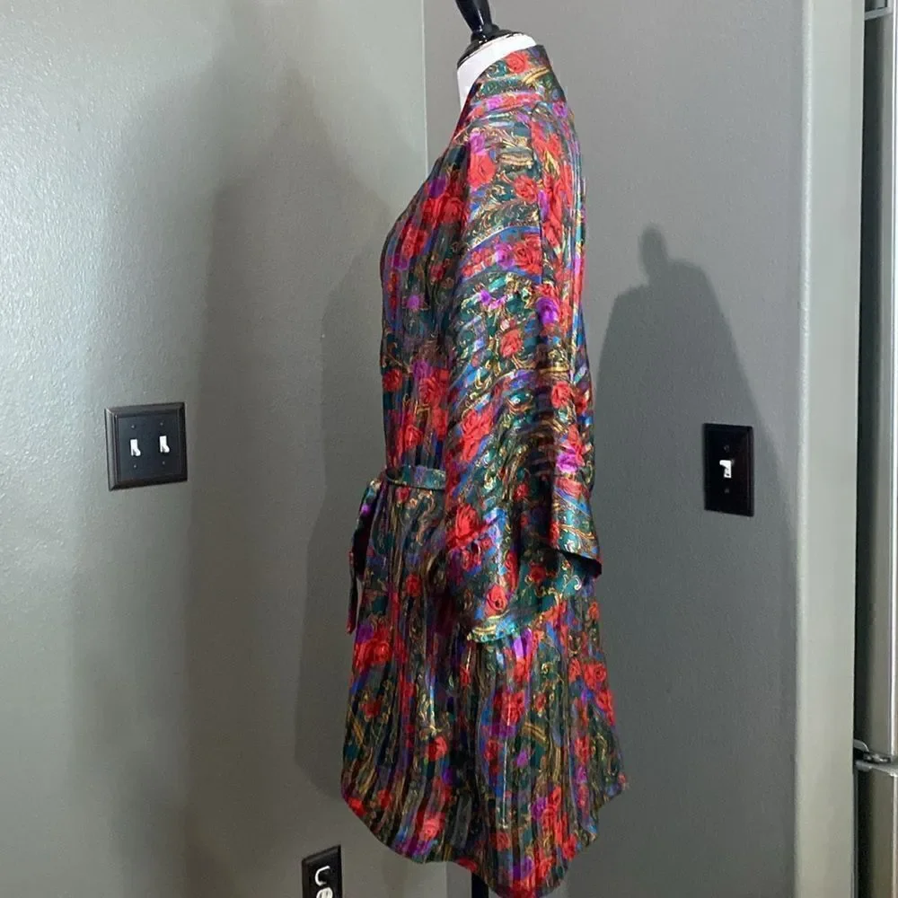 Victorias Secret Vintage Gold Label Satin Semi Sheer Robe Floral